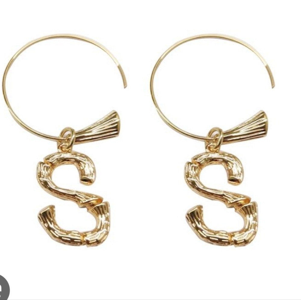 Gold Plated Letter S Hoop Earrings - Women's Initial Charm Jewelry - Picture 1 of 1